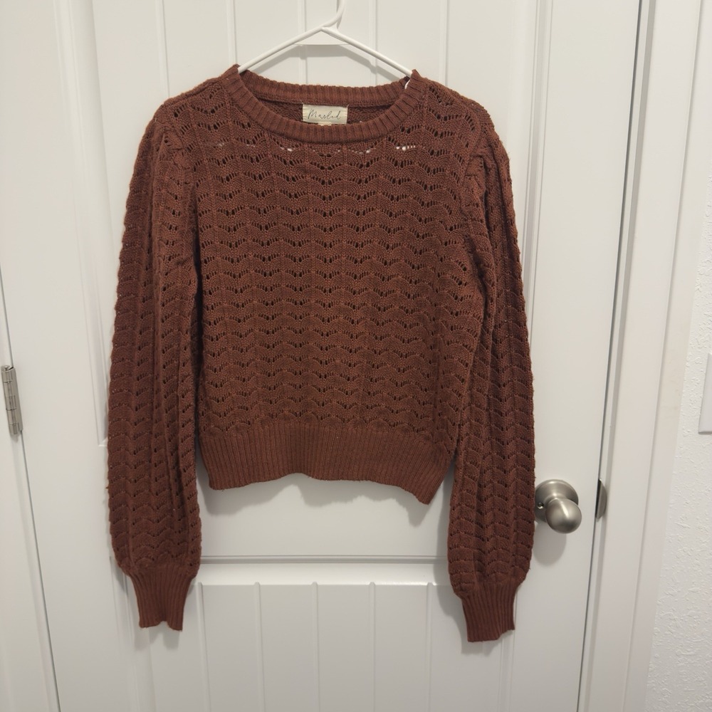 Marled Women's Dark Burnt Orange Open Knit Pullover Sweater Size S